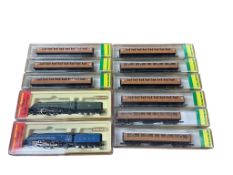 Eleven boxed Minitrix N gauge railway, including; two class A4 tender locomotives; LNER Sir Nigel