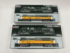Two boxed Kato HO gauge railway Union Pacific diesel locomotives; EMD SD90/43MAC, 8039, (37-6358),
