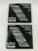 Two boxed KATO N gauge railway Amtrak Superliner Passenger Car Phase II packs; a 4-car Set A (106-