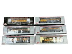 Six boxed Atlas Model Railroad HO gauge railway Union Pacific diesel locomotives, including; a GE