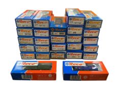 Twenty-six boxed Roco HO gauge railway rolling stock, including two locomotives; a Swiss Be 6/8
