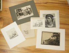 Five prints to include two engravings after Karel Dujardin, an etching after Leopold Flameng and one