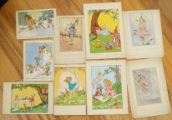 Phyllis Chase and Flora White, flower fairies and pixies, two sets of original watercolours for