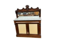 A Victorian rosewood and marble topped chiffonier, width 122cm, depth 45cm, height 152cm