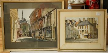Keith A. Jordan (20th. C), Normandy street scenes, each signed, two watercolours, largest 25 x 34cm