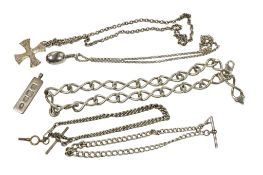 Two silver alberts, longest approx. 35cm, a silver bow link necklace, a 925 oval pendant on a 925