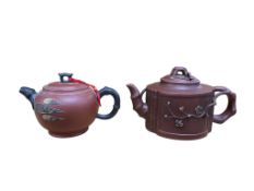Two Chinese Yixing teapots to include a naturalistic example, 19cm wide