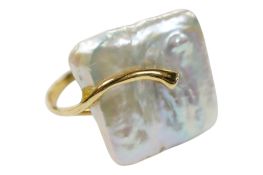 A gold, freshwater cultured pearl and diamond ring, Majorca, circa 2017, set with a square