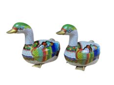 A pair of Chinese cloisonne duck boxes and covers, width 16cm.