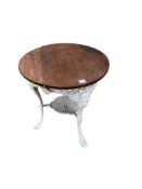 A Victorian cast iron Britannia pattern pub table, diameter 66cm, height 74cm