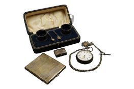 A 900 standard white metal compact,(a.f.), a George V silver open faced pocket watch, with a