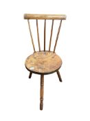 A 19th century primitive ash and elm Windsor tripod side chair, width 52cm, depth 55cm, height 90cm