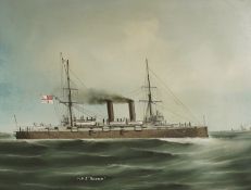 Chinese School, H.M. cruiser BLENHEIM (1890-1926) in the dark grey paintwork adopted by the Royal