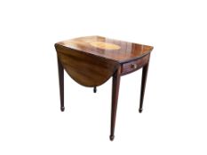 A George III mahogany and marquetry inlaid oval Pembroke table, width 57cm, depth 76cm, height 70cm