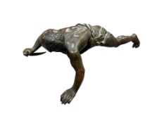 In the manner of Franz Xaver Bergman, bronze of an African warrior, stamped mark, length 14cm.