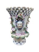 A Bow style porcelain floral frill vase, 18cm high