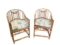 A pair of modern Chinese bamboo ‘Brighton Pavilion’ armchairs, width 58cm, depth 55cm, height 78cm