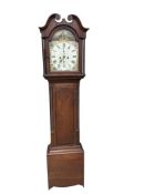 An early Victorian mahogany eight day longcase clock with painted dial, width 46cm, depth 25cm,
