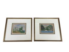 Two small framed sand pictures, Isle of Wight, Norris Castle and Shanklin Chine