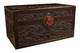 A Chinese carved hardwood rectangular scroll box, width 40cm.