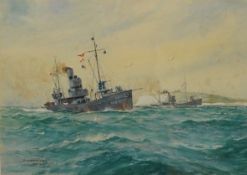 William Minshall Birchall (1884-1935), ‘Minesweeping trawlers off Dover Castle’, signed and