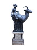 Attributed to Walter Ibscher (German, 1926-2011), a bronze study of boy on antelope, raised on a