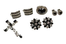 A collection of recent 925 black spinel and white topaz jewels, to include two pairs of cluster