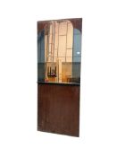 An Art Deco peach glass wall mirror mounted on a board, mirror width 84cm, height 112cm, board