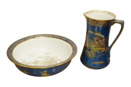 A Carlton ware chinoiserie wash jug and basin, 39cm in diameter