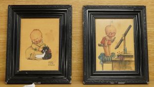 Mabel Lucie Attwell (1879-1964), two illustrations of humorous children, each signed, watercolours
