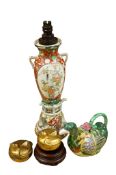 A late 19th century Japanese porcelain vase lamp, along with a 19th century Chinese famille rose