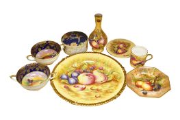 A Royal Worcester fruit painted octagonal dish by Roberts, width 14cm, a similar Aynsley plate by