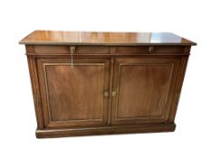 A Regency style brass mounted mahogany side cabinet, width 120cm, depth 42cm, height 80cm