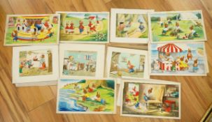 P Harrison / Peter Fraser, two sets of humorous animal designs, a set of ten original watercolours