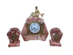 A French rouge marble clock - garniture