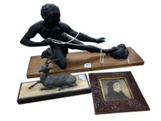 After Azori an Art Deco style bronzed plaster figure ‘The Archer’ (lacks bow) length 71cm, an Art