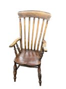 A Victorian beech lathe back Windsor armchair, width 55cm, depth 50cm, height 116cm