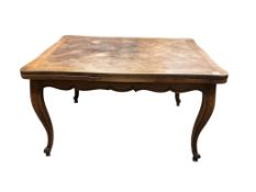 A French oak draw leaf parquetry topped table, width 223cm extended, depth 99cm, height 74cm