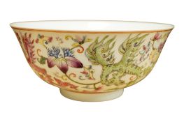 A Chinese porcelain famille rose phoenix bowl, diameter 20cm.