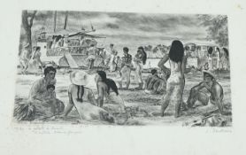 Jacques Boullaire (French, 1893-1976), beach scene with figures, signed in pencil, inscribed and