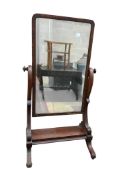 A Victorian mahogany cheval mirror, width 87cm, depth 62cm, height 155cm