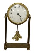 An early 20th century French brass portico mantel timepiece, height 22cm.
