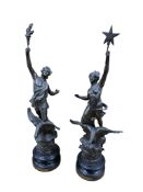A pair of early 20th century French spelter figurines ‘Le Jour’ & ‘La Nuit’