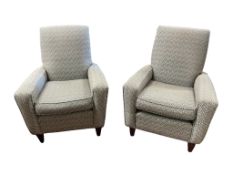 A pair of American upholstered armchairs, width 75cm, depth 72cm, height 94cm