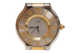 A Must de Cartier 21 stainless steel travel timepiece, with pouch, 6cm high