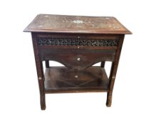 A Damascan mother of pearl inlaid hardwood occasional table, width 70cm, depth 45cm, height 74cm