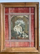A mid 17th century Italian silk polychrome embroidered liturgical scene of the Madonna with Christ