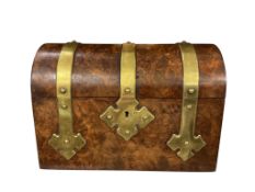 A Victoria burr walnut and brass strapwork stationery box by Leuchars, width 22.5cm.