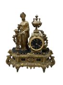 A 19th-century French gilt-metal mantel clock, surmounted by a seated classical female figure, on an