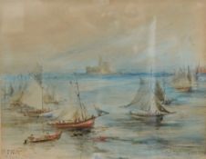 A F Wenger, ‘The Manx Fishing Fleet, Tower of Refuge’, signed, inscribed and dated 1906,